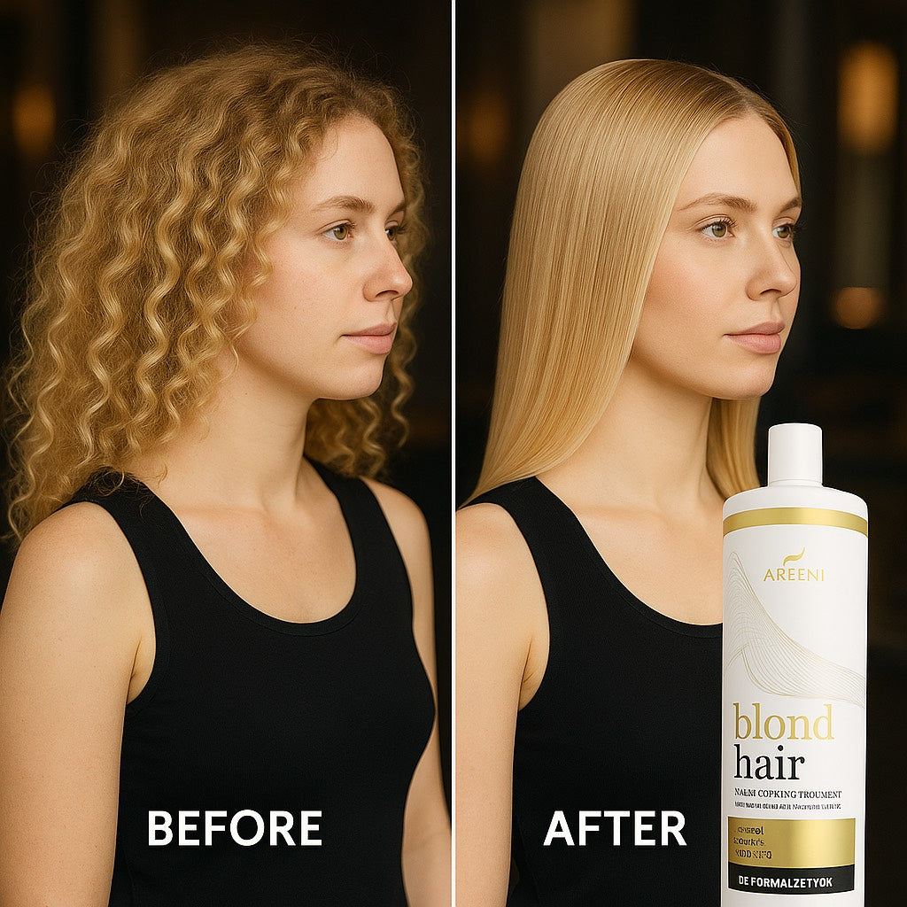 Areen1 Blond Hair smoothing treatment with anti-frizz before and after results.  | areen1