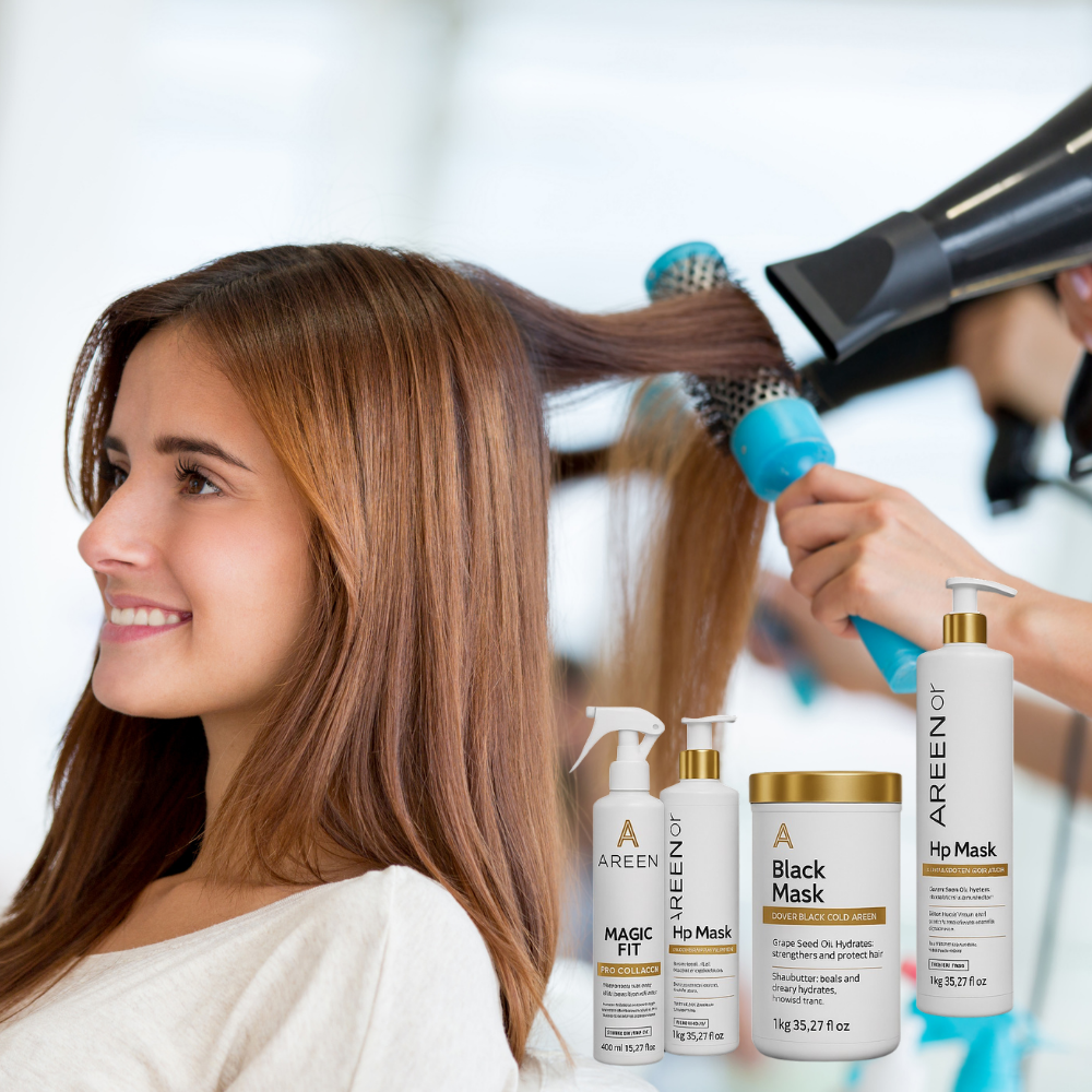 Woman's hair styling in salon with Areen products.  | areen1